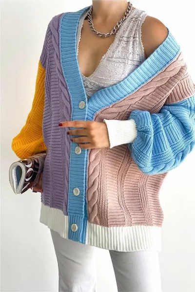 نسائي متعدد الألوان الموسم الجديد رث تريكو كبير الحجم كارديجان