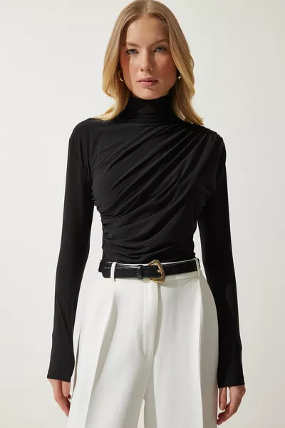 المرأة السوداء الرباط مفصلة الوقوف الرقبة ساندي بلوزة 