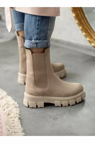 المرأة مرونة مفصلة أحذية من جلد الغزال البيج