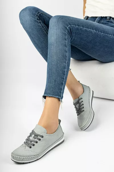 Cuir véritable Bleu Femmes Ballerines en cuir 