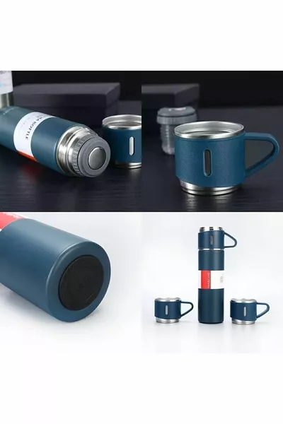 Вакуумен термос от неръждаема стомана 3 чаши  мл, термос за запазване на топлината до  часа