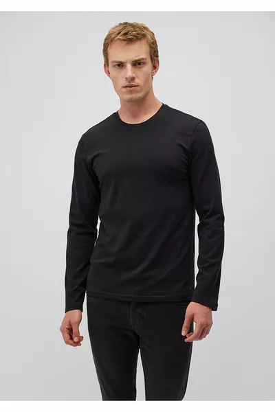 Long Sleeve Black Basic T-Shirt Fitted / Fitted Fit 