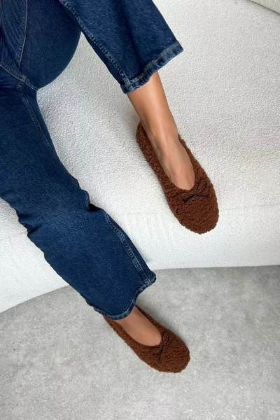 Lavender Brown Feathered Flat Base Women's Ballet Flats