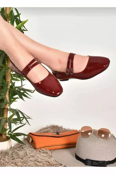 WOMEN'S SHOES BURGUNDY PATENT LEATHER CLASSIC CASUAL BALLET FLATS