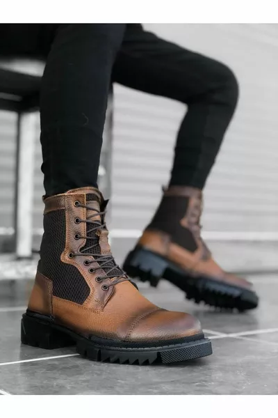 Мъжки пощенски ботуши от естествена кожа Термо подметка Тан 