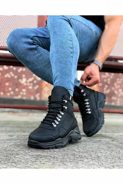  Дълги ботуши с връзки в цвят въглен