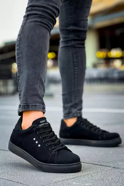  Kuback Black Suede High Black Sole Lace-Up Casual Men's Shoes