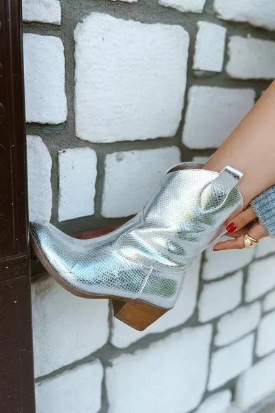 Brave Metallic Snake Effect Дамски каубойски ботуши Bootie Western Booties