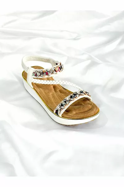  Witte Vrouwen Pols Streep Stone Casual Orthopedische Dikke Zool Geïmporteerde Sandalen - Wit - 