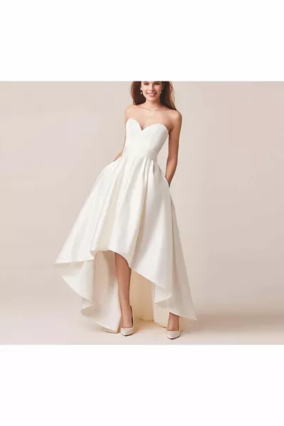 المرأة جيوب غير متناظرة الحد الأدنى الزفاف تنورة الزفاف تنورة بسيطة أنيقة الساتان تنورة