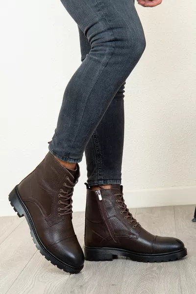  جلد طبيعي بارد مقاوم للشتاء أحذية رجالية نعل مطاطي