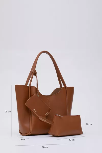 Tan  Sac à main et à bandoulière pour femme avec bouton-pression Trousse de maquillage avec portefeuille en similicuir avec boutons-pression L : L : L : cm