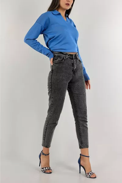 Trendige Frauen Geräucherte Hohe Taille Soft Touch Casual Fit Mom Jeans Jeans