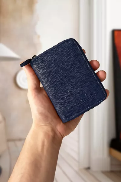 الأصلي سستة المال مقصورة هدية مربع الجلود أنيقة الأزرق الداكن حامل بطاقة المحفظة