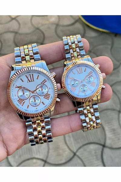 Двоен часовник Часовници за Свети Валентин Метална каишка M Kors Модел Ръчни часовници