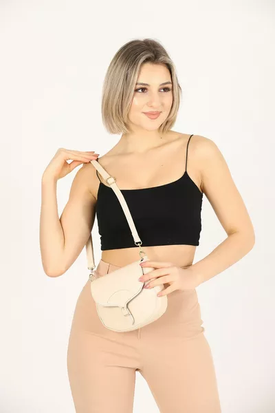 كريم  بسيطة وأنيقة إغلاق المفاجئة حقيبة الكتف الصليب مع حزام قابل للتعديل L:  W:  G: 6