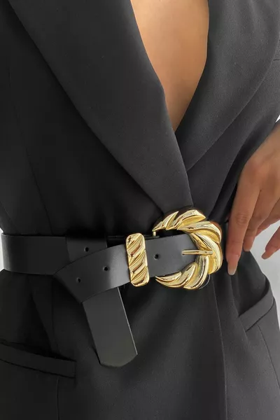 Women's Black Oval Buckle Belt 