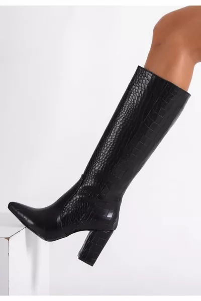 Bottes pointues à talons zippés de 9 cm avec motif crocodile noir