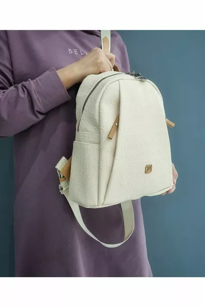 نسائي كريم النقش حقيبة ظهر مطبوعة ومزيج محفظة