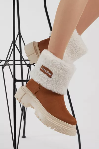 المرأة تان من جلد الغزال الصوف عارضة صالح الأحذية