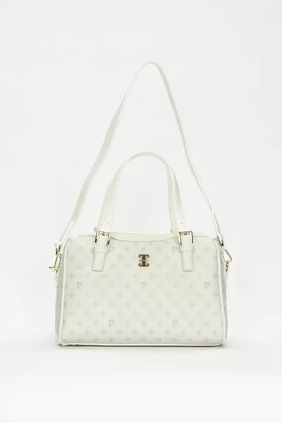 Бяла дамска чанта за рамо с монограм 