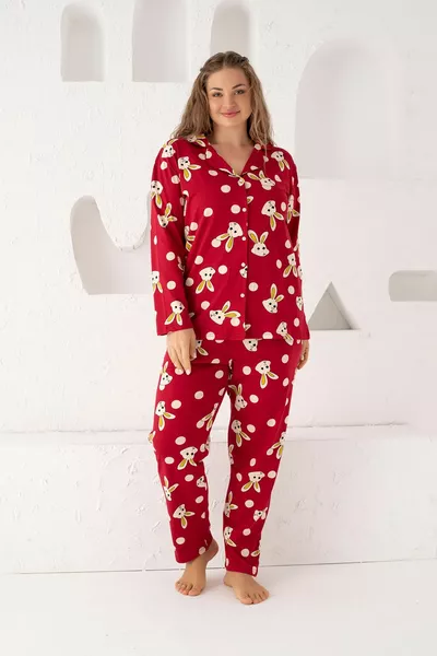 Бордовый хлопковый комплект пижам больших размеров Battal