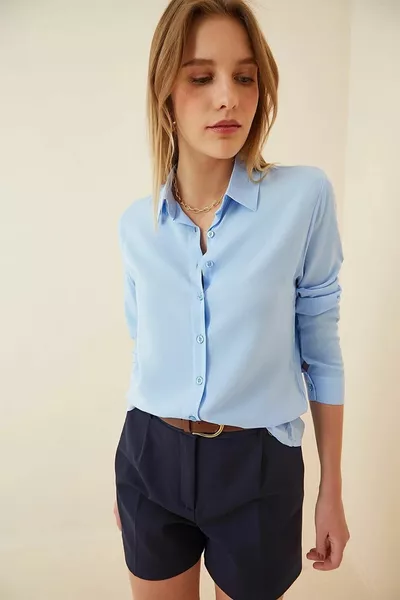 Zijdeachtig getextureerd regular fit lichtblauw overhemd
