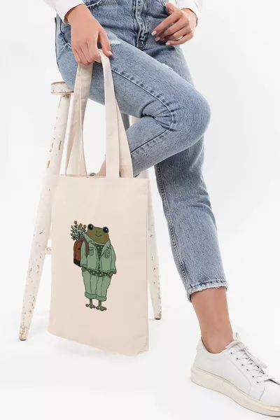 Дамска жаба отпечатана платнена чанта за рамо