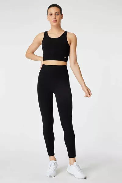 Luz Belt Rip Gedetailleerde Hoge Taille, Verstevigende Legging Zwart