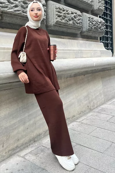 Комплект трикотажных изделий с рукавами баллонами Кофе