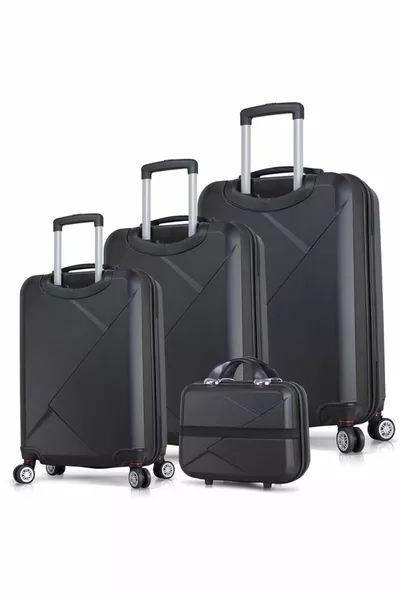Diamond Abs Cabin Средно голям и черен комплект багаж за пътуване от 4 части