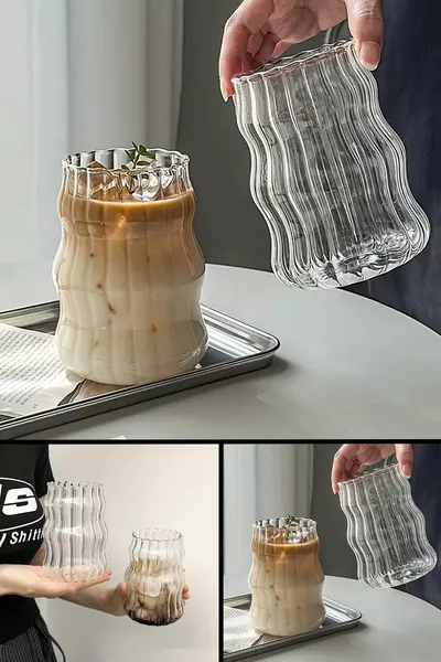 2pcs Straw Gourd Shape Latte Cup Set Nordic Style Glass Cup Coffee Cocktail Presentation Cup