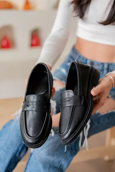 Women's Black Loafers Casual Loafer Shoes