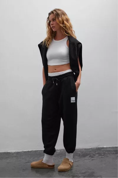 Schwarze Basic Fleece Jogginghose Jogginghose