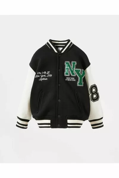 Blouson aviateur unisexe imprimé New York noir/écru