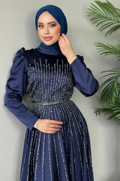 Erçin فستان سهرة أزرق كحلي