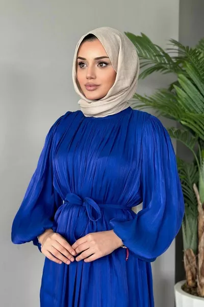 Mouw Ballon Glitter Avondjurk Saks