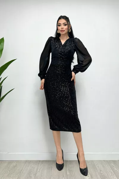 مخطط الترتر النسيج الأكمام تول مفصلة قلم رصاص اللباس - أسود