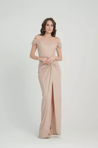 المرأة الأشرطة خط العنق قارب underwire مشد مفصلة طويلة شق بريق اصطف الخطوبة دعوة فساتين السهرة