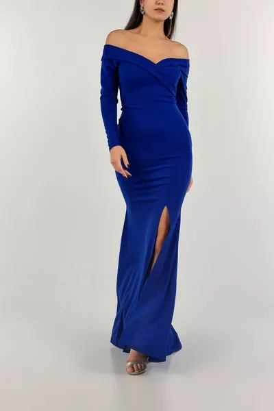 Rekbare Stof Madonna Kraag Lange Mouw Avondjurk Met Diepe Spleet En Afstuderen Jurk  