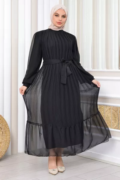Вечерна рокля с хиджаб Janjan Chiffon Плисиран дизайн