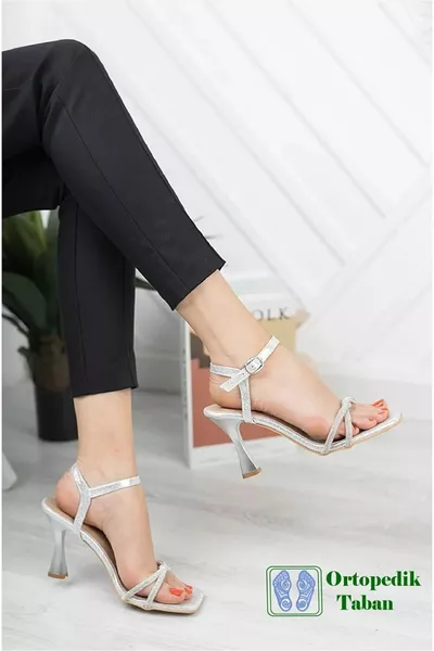 Сребърен блясък Дамски вечерни рокли Комплект обувки и чанти 