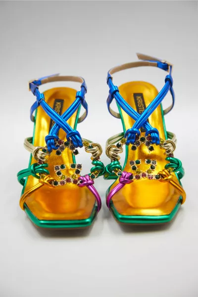 Women's Colorful Stone Buckle Detailed Evening Shoes