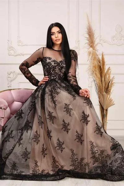 Robe de soirée longue imprimée floquée sur tulle flexible