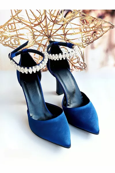 المرأة الأزرق الداكن الساتان مساء اللباس الأحذية وحقيبة مزيج (تأخذ حجم واحد أصغر)