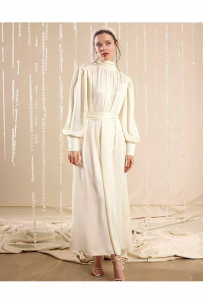 شيريد الساتان مساء اللباس Ecru