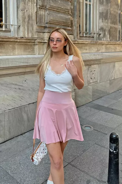 Legging taille haute rose Détail de poche Jupe de sport pour femme