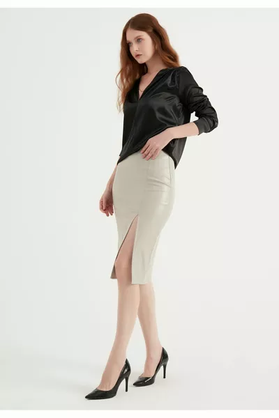 Faux Leather Skirt with Slits