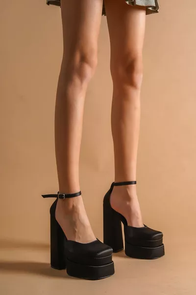 Black Satin Platform Women's Shoes Figo