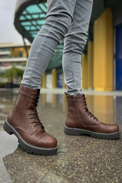  Militaire Lacets Fermeture Éclair Semelle Orthopédique Casual Skin Hommes Bottes Postales CST Marron